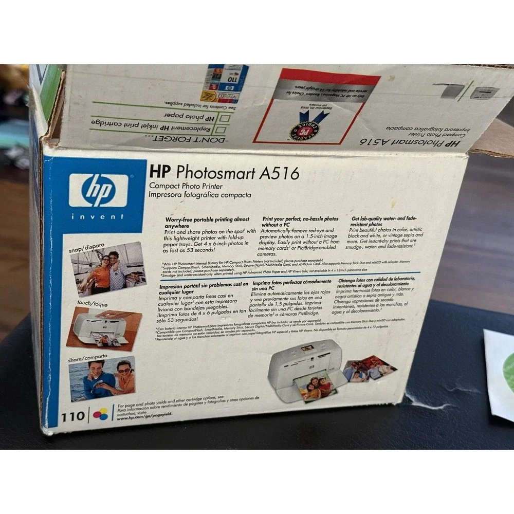 HP Photosmart A516 Digital Photo Inkjet Printer, Untested No Power Cord